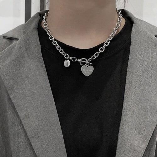 Luokey Fashion Love Heart Simple Chunky Pendant Necklace Thick Chain Women Men Choker Hip Hop Necklace Jewelry Best Friend Gifts