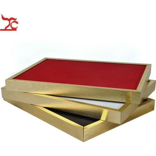 Promotion Stainless Steel Jewelry Display Tray Velvet PU Store Window Jewelry Organizer Holder Case High End Product Stand Rack