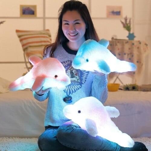 PUNIDAMAN 45cm Colorful Led Light Pillow Cushion Cute Dolphin Stuffed Plush Doll Toy Girl Birthday Gift
