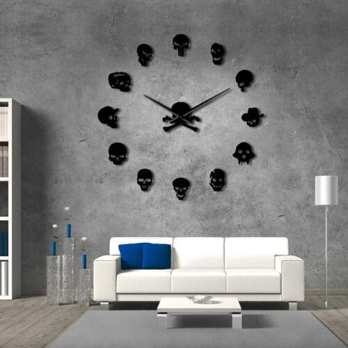 Different Skull Heads 3D DIY Mute Giant Wall Time Clock Big Needle Frameless Zombie Heads Large Wall Watch Halloween Decoration