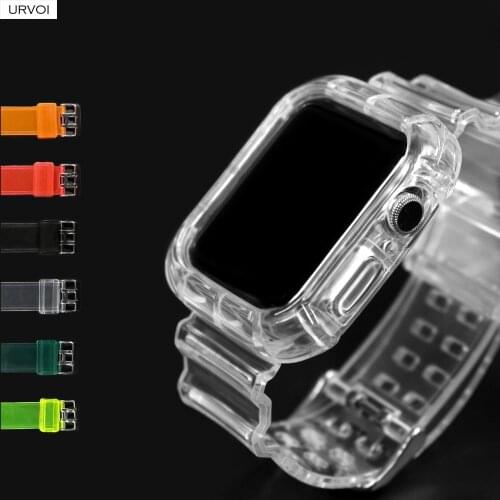 URVOI Transparent TPU band for Apple Watch Series 4 5 6 case strap for iWatch crystal protector soft candy colors antishock 44mm