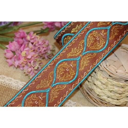5yards/lot wide 6cm Woven Jacquard Ribbon classical flowers curve Geometric design brown curtain and clothing accessory LS-1265