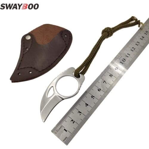 Swayboo Integrated Steel Tactical Bear Claw Survival Karambit Ring 3" Knife Mini Pocket Knife Camping With Leather Sheath