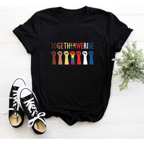 Togetherwerise Letter Graphic T Shirts for Women Cotton Casual Funny Tshirt Women Top Loose Casual Black White Tee Shirt Femme