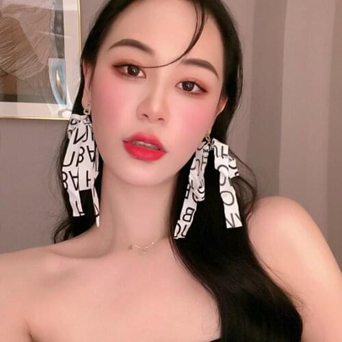 U-Magical Harajuku Black White Bow-knot Dangle Earring for Women Exaggerated Letter B Ribbon Long Tassel Earring Jewellery
