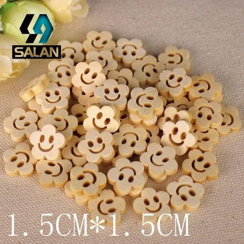 WB-0040 Free shipping wholesale/retailed 15pcs/lot log smile flower-shaped wooden buttons for children clothing DIY gift