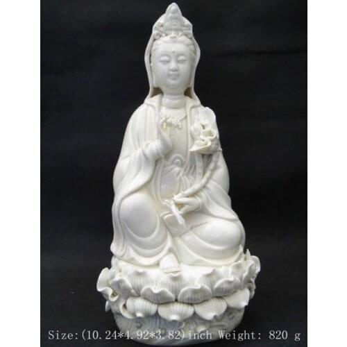 10.24"Chinese dehua white porcelain statue of goddess Guanyin Buddha Kwan-yin