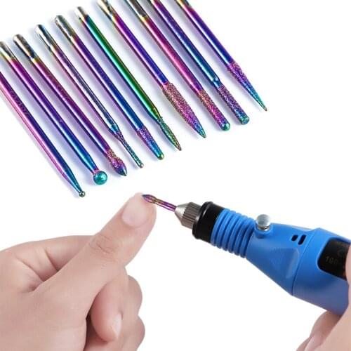 10pcs/set Rainbow Diamond Rotate Nail Drill Bits Pedicure Manicure Cleaning Electric Cuticle Milling Cutter Accessory Tools