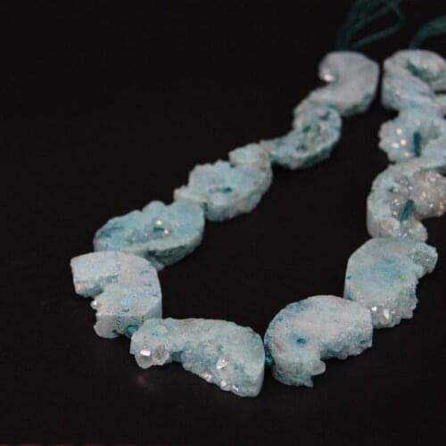 15.5"/strand Blue Titanium Natural Quartz Geode Druzy Freeform Moon Slab Nugget Beads,Raw Crystal Drusy Slice Pendant Jewelry
