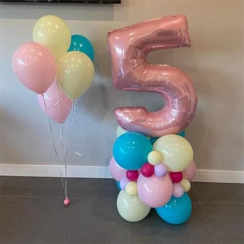 21pcs/Set 40inch Macaron Pearly Pink Number Balloons Green Purple Yellow Latex Ball For Birthday Babyshower Girls Party Decor