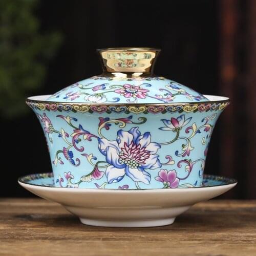280ml Enamel Tea Tureen Ceramic Porcelain Tea Bowl Palace Tea Bowl Master Cup Creative Teaware Drinkware Decor Crafts Puer Cup
