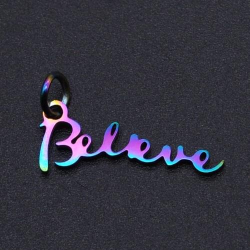 5pcs/lot 100% Stainless Steel Believe Charm Pendant Wholesale Jewelry Making Charms DIY Bracelet Making Charms Necklace Pendants