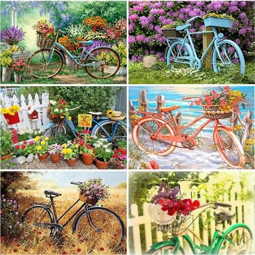 5D Diamond Painting Landscape Bicycle Full Square Flowers Picture Diamond Embroidery Cross Stitch Handmade Living Room Art Decor