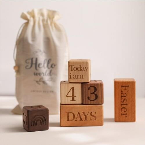 7Pcs/ 1Set Baby Milestone Cards Wooden Block Baby Engraved Newborn Birth Gift Baby Growth Memorial Photography Tool Accessories
