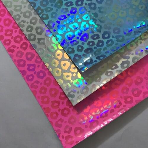 8"x11"(21cmx28cm) Iridescent Leopard PU Leather fabric holographic faux Leather for bows 1piece K008