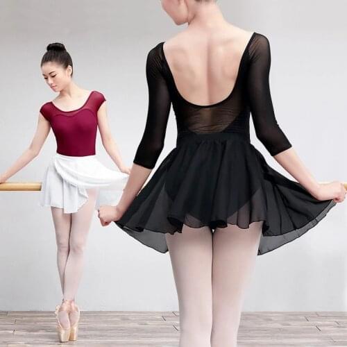 USHINE Adult Chiffon Ballet Tutu Skirt for Dance Women Girls Gymnastics Wrap Skirt Ballet Training Skirts