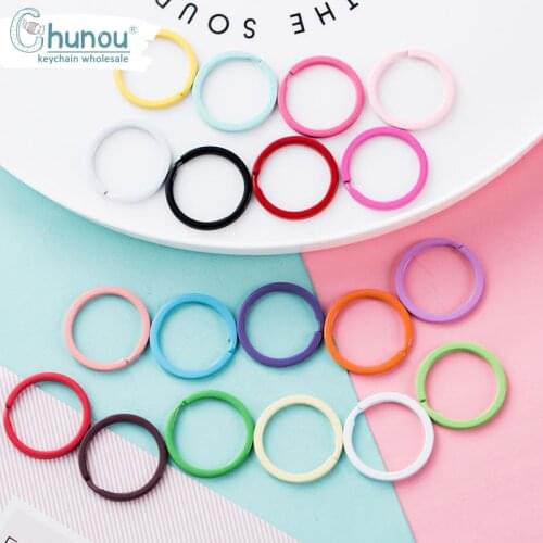 20PCS/Lot 32mm Colorful Spray Paint Keyring Keychain Metal Split Ring Candy Color Keyrings Key Fob For DIY Keychain Accessories
