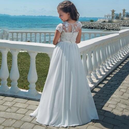 Kids Flower Girl Dresses for Wedding Beaded Crystal Lace Applique First Communion Dress for Girl Customized Vestidos Para Ninas