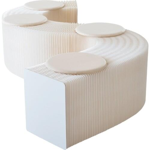 Home Furniture Modern Design Folding Paper Stool Long Bench Sofa Chair Kraft Paper Relaxing Foot Stool Bench With 4 Leather Pads