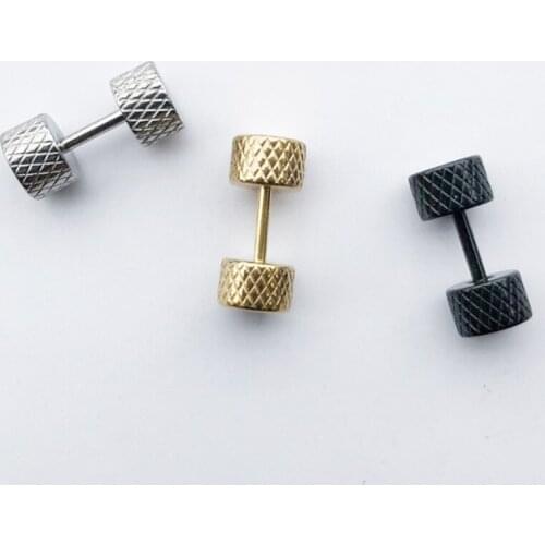 1pc Classic Barbell Dumbbell Earrings Trend Hip Hop Stainless Steel Mens and Womens Earrings Motorcycle Party Fashion Jewelry