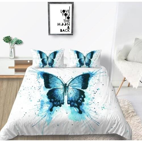 Blue Butterfly Bedding Set Simple High End 3D White Duvet Cover Queen King Twin Full Single Double Unique Design Bed Set