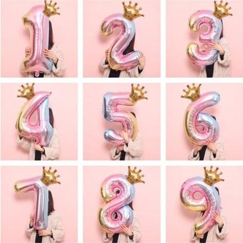 Crown Number Foil Balloons Number Ballon Ornaments Happy Birthday Party Decoration 32 Inch Boy Girl Party Balloon Decorations