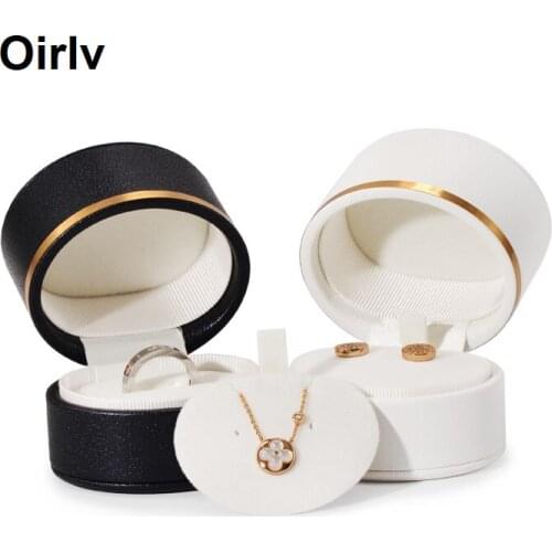 Oirlv Leather Double Cushion Box Ring Bracelet Display Jewelry Packaging Box Storage Packaging Jewelry Box
