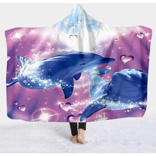 Plstar Cosmos Cute dolphin colorful Blanket Hooded Blanket 3D full print Wearable Blanket Adult men women Blanket style-2