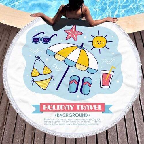 Summer Tropical Printed Beach Towel Landscape Tassel Round Microfiber Bath Towel Absorbent Picnic Towels150cm Yoga Mat