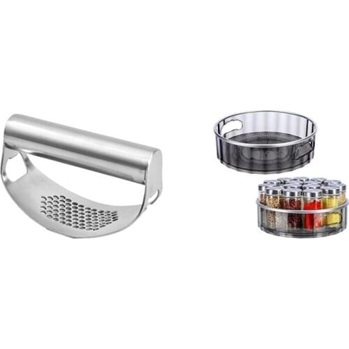 HOT Stainless Steel Garlic Press Ring Garlic Press With 2PCS Plastic Lazy Susan Turntable