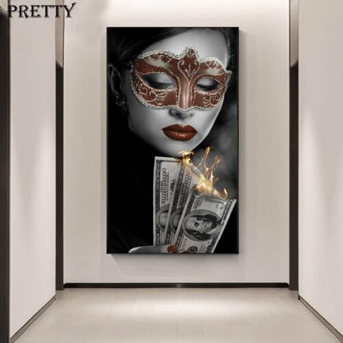 Mask Naked Woman Canvas Painting Living Room Sexy Red Lip Dollars Print Poster on The Wall Nordic Modern Bedroom Decor Pictures