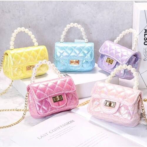 Cute Women Mini Rainbow Color Laser Handbags for Gilrs Party Beaded Crossbody Purses and Handbags Children Coin Purse Gifts