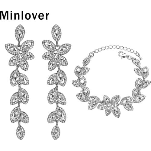 Minlover Bracelet Pendant Jewelry Champange Color Wedding Earrings Bracelet Set for Women Jewelry Sets EH282+SL046
