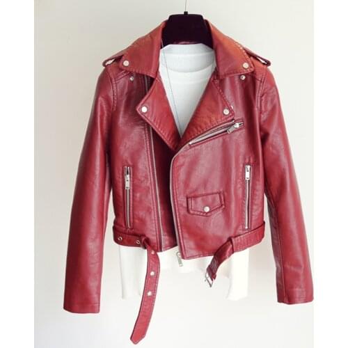 Trendy Women Fashion Pu Faux Leather Jacket Bright Color Black Motorcycle Coats Short Biker Jackets Soft Coat Female
