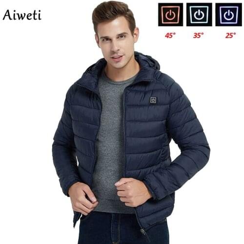 Men outdoor Warm Jackets USB Heating Parkas Coat Smart Thermostat Cap can be removed Hooded Heated Cloth Warm Cotton clothes
