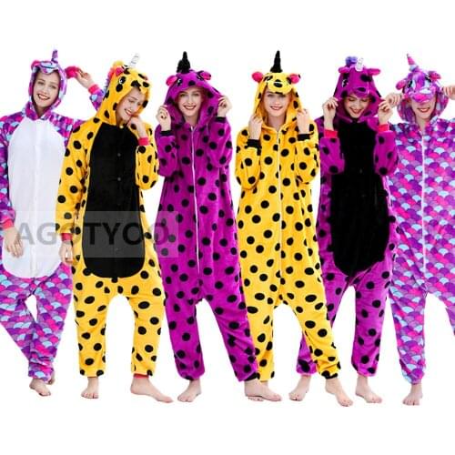 Newest Winter Unicorn Pajamas Stitch Animal Sleepwear Panda Onesies Women Men Unisex Adult Flannel Home Clothes Sets