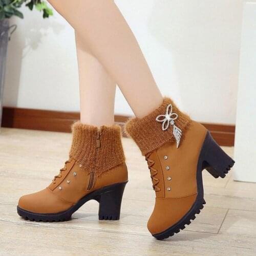 Autumn/winter Warm New Women Winter Snow Boots High-heeled Womens Boots Fur Ladies Martin Boots