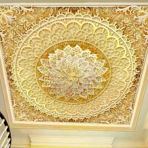 Custom Ceiling Mural Wallpaper 3D Stereo Golden Diamond Flower Zenith Fresco Living Room Hotel Dining Room 3D Luxury Wall Papers