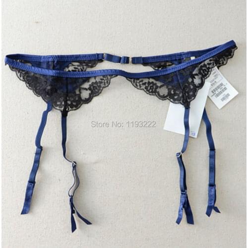 XS S M L European Women Girl Black Blue Lace Floral Embroidery Sheer Waist Garter Belt 4 Suspender Straps