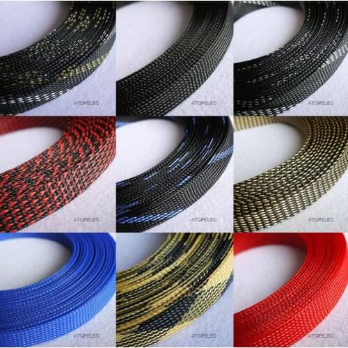 2M 14mm Wide TIGHT Braided PET Expandable Sleeving Cable Wire Sheath Black/Silver/Gold/Red/Orange/Yellow/Green/Blue/Gray/White