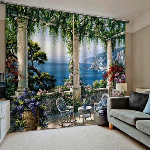 Roman Garden villa landscape 3D Curtain Luxury Blackout Window Curtain Living Room