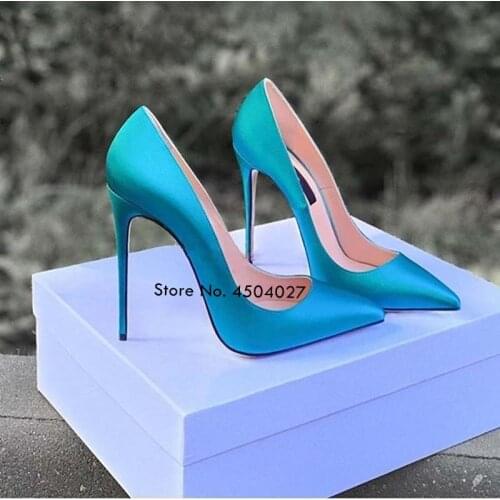 Sexy Satin Cloth Pointy Toe Pumps Stiletto 12cm Heels Shallow Dress Shoes High Heel Wedding Shoes