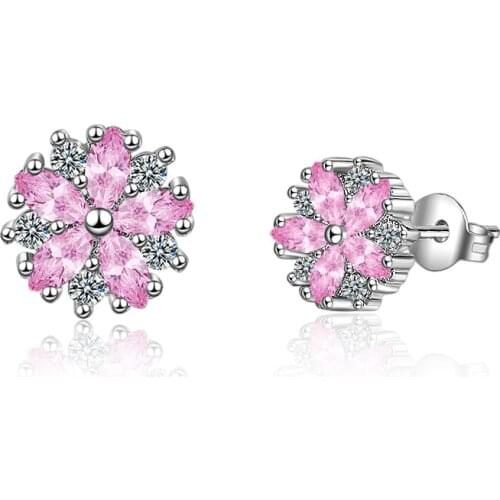Cherry Blossom Studs Japanese and Korean Simple Pink Zircon Earrings Sakura Card Captor Sailor Moon Earrings 2021 Trend