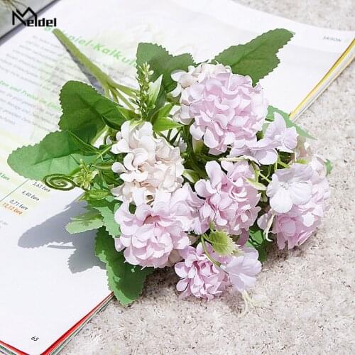Meldel Wedding Flower Bouquet Fake Silk Lucky Ball Artificial Flower Small Faux Flowers Craft Home Party Decor Artificial Flores