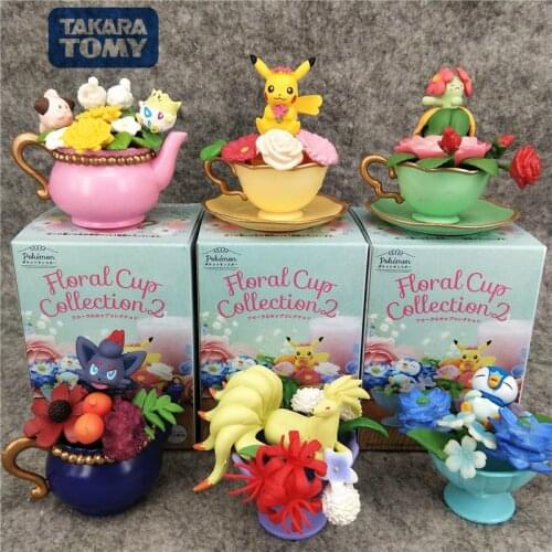 TAKARA TOMY Pokemon Pikachu Cartoon Teacup Garden Decoration 6 Blind Box Christmas Childrens Birthday Gifts