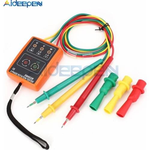 AC 60V-600V SM852B 3 Phase Rotation Tester Digital Phase Indicator Detector LED Buzzer Phase Sequence Meter Voltage Tester