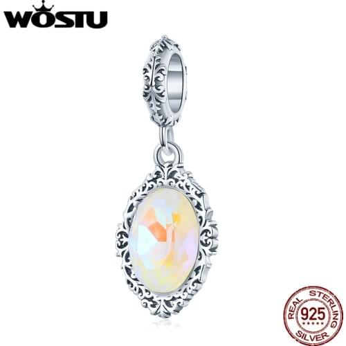WOSTU 925 Sterling Silver Charms Colorful Mirror Bead Rainbow Pendant Fit Original Bracelet Necklace For Women Jewelry CQC1815