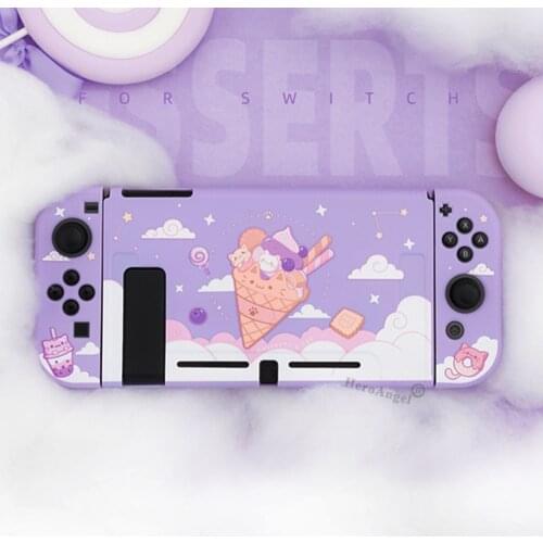Lovely Cat Cartoon For Switch Purple Protective Case for NS JoyCons Controller TPU Soft Cover Shell For Nintendo Switch Access