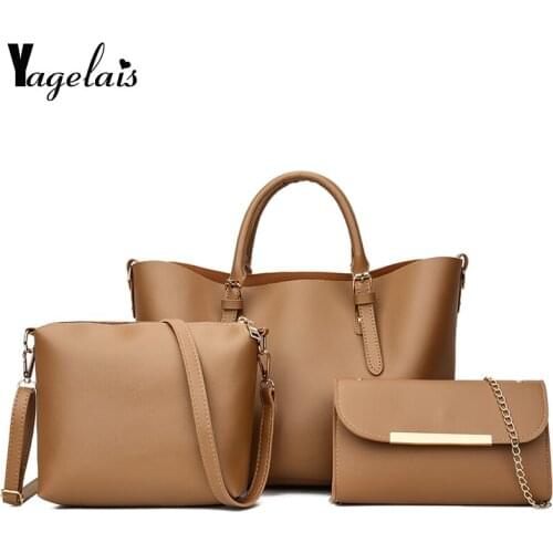 PU Ladies Zipper Composite Bags 2019 Fashion Women Bag Sets Famous Brands Leather Casual Tote Shoulder Solid Bags