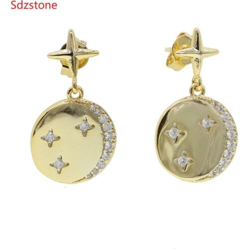 2021Christmas Shiny Cz Moon And Star Dangle Earring For Women Christmas Jewelry Gift Fashion Jewelry Earrings